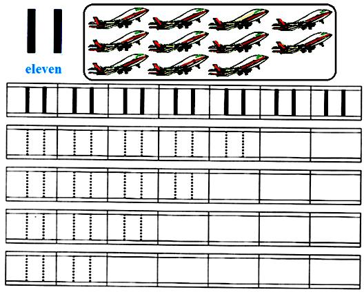 Trace and learn to write the number 11