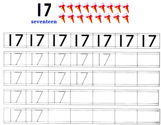 Trace and learn to write the number 17