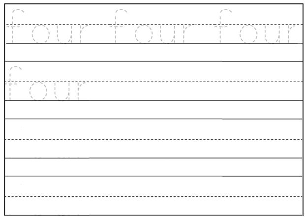 Trace to learn and write number 4 in words