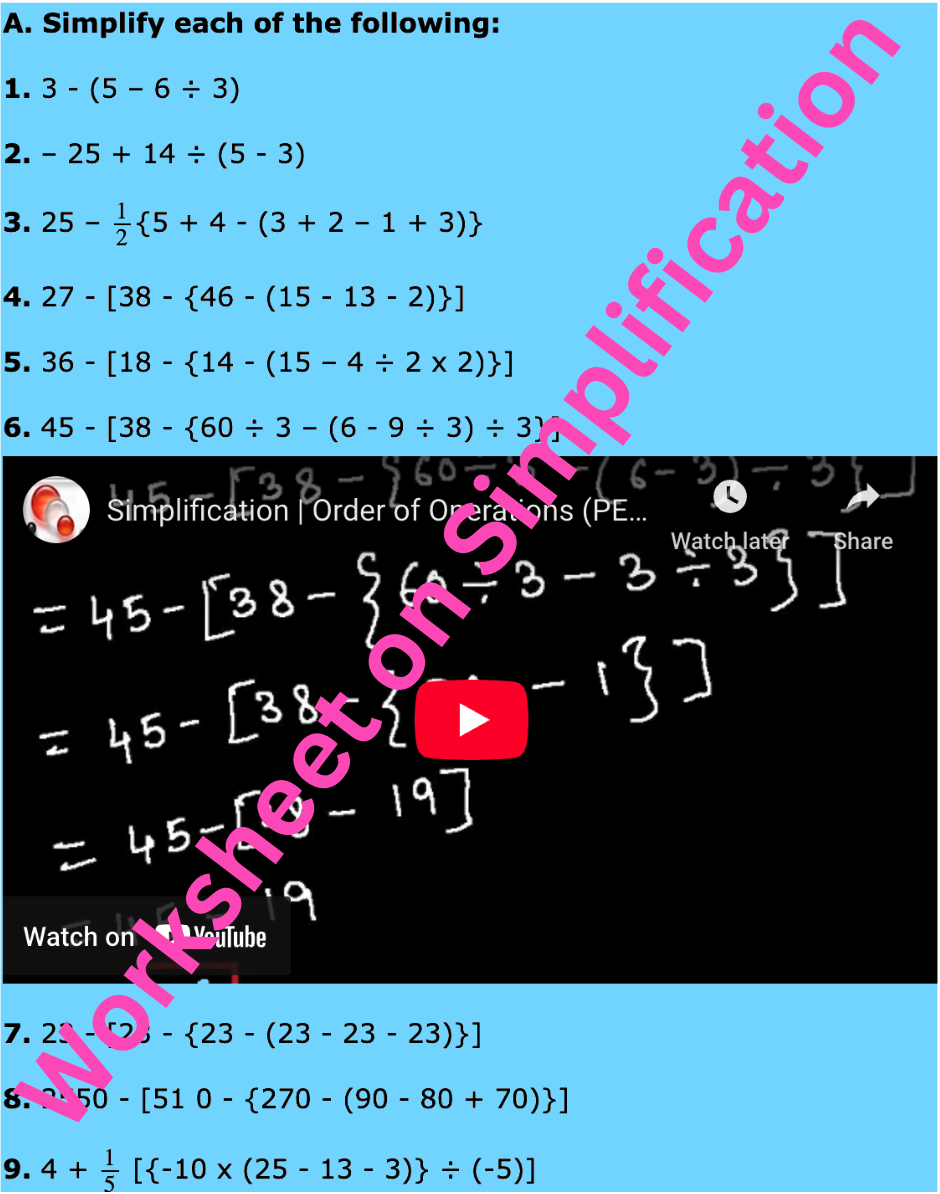 Worksheet on Simplification